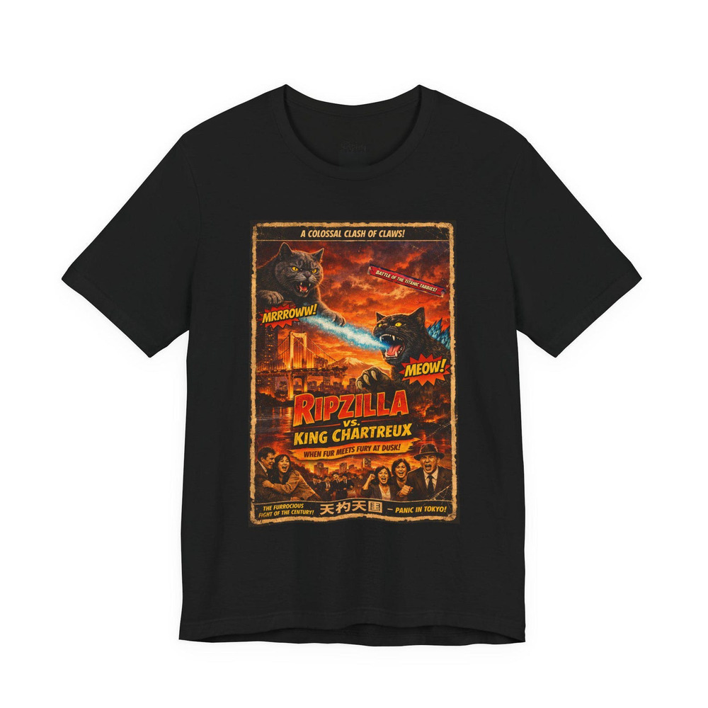 Themed Black Cat Ripzilla Vs King Chartreux Poster T Shirts
